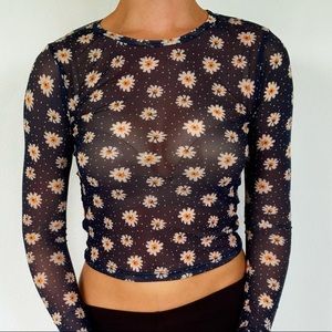 NWT cloud dancer sheer mesh daisy print top size XS